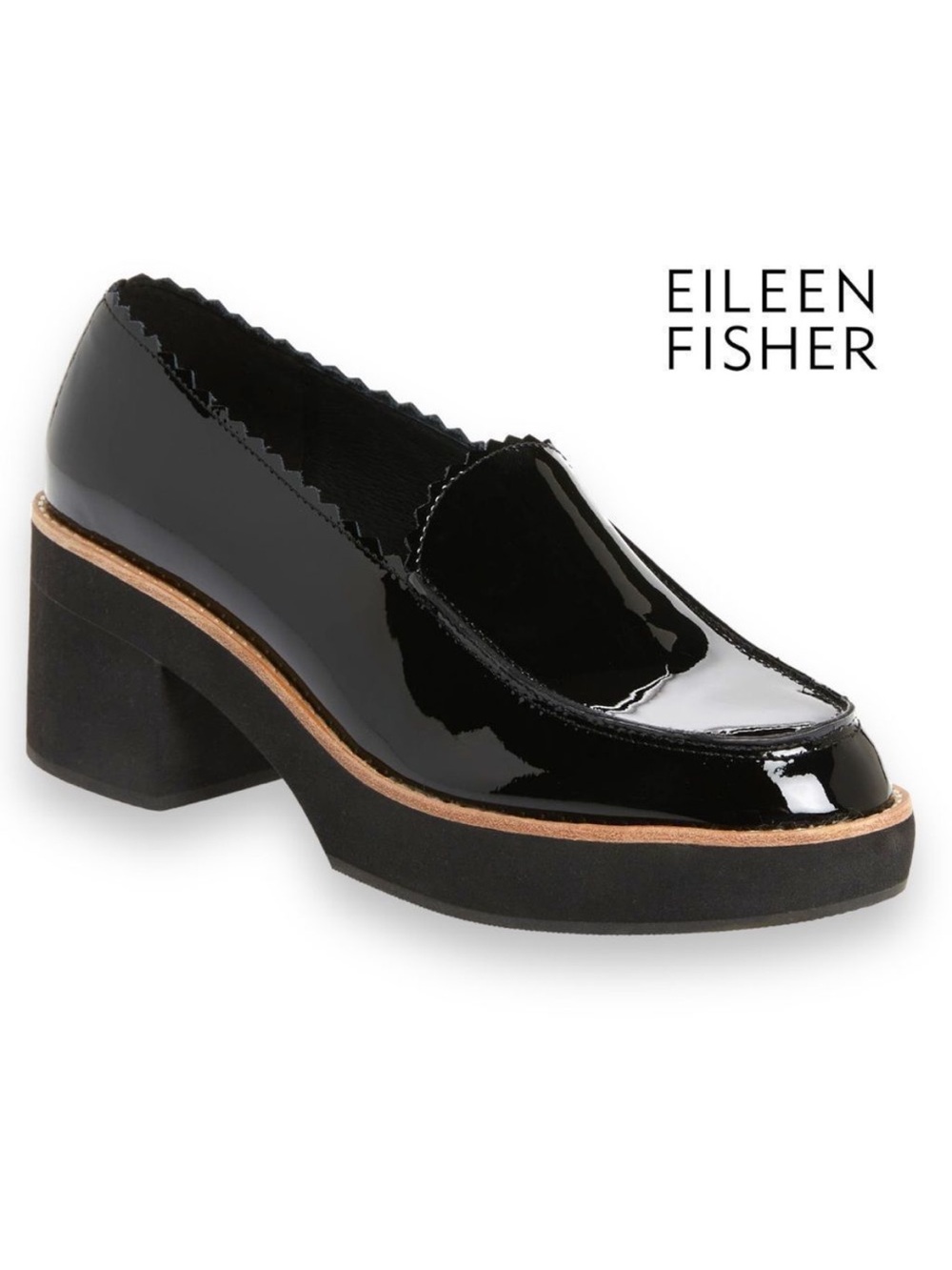 EILEEN FISHER Harria Platform Loafer in Black Patent Leather Size 7.5 Academia